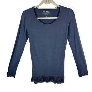 Modbe Gray Lovely Lace Long Sleeve Scoop Neck Lightweight Cotton Modal Top Sz L